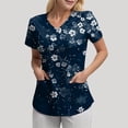 thumbnail image 3 of COMVALUE Scrub Tops Women Short Sleeve Plus Size V Neck Fun Printed Scrubs Top Medical Nursing Uniforms with Pockets (Navy, XXL), 3 of 7