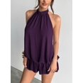 thumbnail image 4 of Purple Halter Neck Sleeveless Ruffle Hem Mini Dress For Women, Loose Fit Elegant Summer Party Dress, 4 of 6