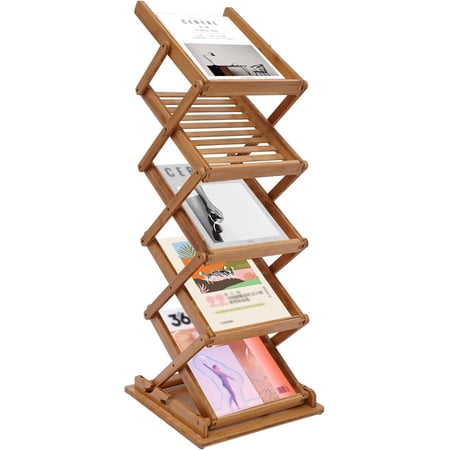 Portable Foldable wood Literature Rack Display Holder Stand, Pop-up Magazine Brochure Catelog Rack, Light Weight, for Trade Show Booth Office Retail Store Showroom (5 Pockets)