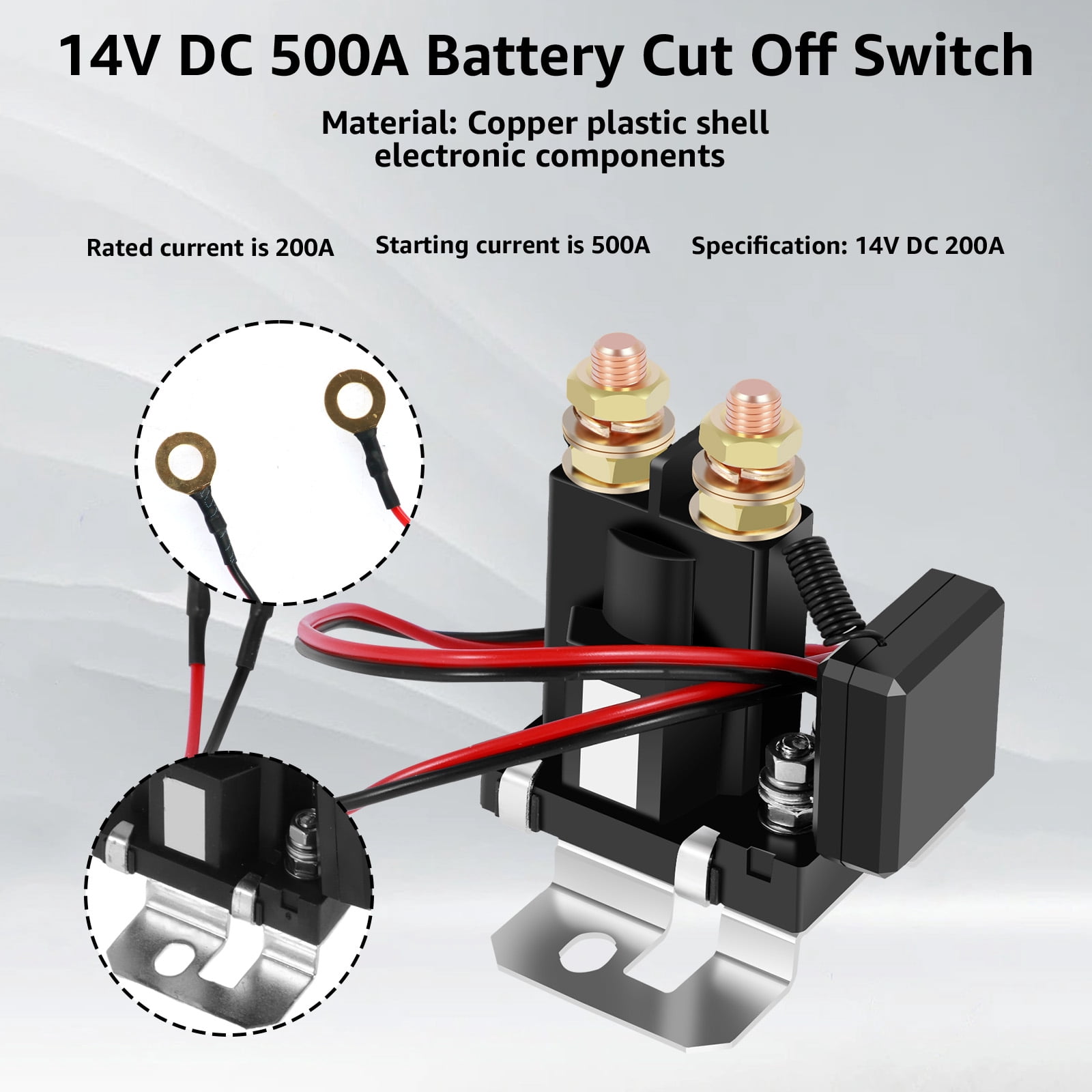 Battery Disconnect Switch 12V DC 500A Starting 200A Rated Wireless Battery Power Shut Off Isolator Battery Cut Off Switch