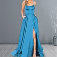 thumbnail image 3 of Quixlent Women Evening Dress Halter Neck Off Shoulder Satin High Split Sleeveless Backless Floor Length Cross Back Pockets Prom Wedding Party Bride Ball Gown, 3 of 8