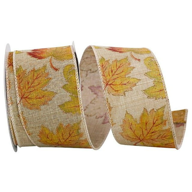 Reliant Ribbon 90986W-001-40H Leaf Frolic Wired Edge Ribbon - Multi Color - 2.5 in. x 20 yards