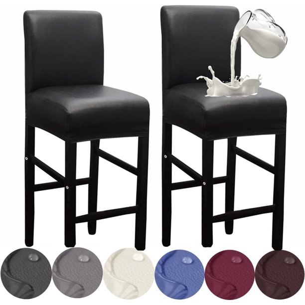 Bar Stool Covers,2 Pack Stretch Waterproof PU Bar Stool Covers with