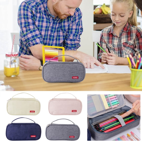Yyuenw Portable Pencil Case, Double-Layer Large Capacity Pencil Case, Canvas Colorful Stationery Organizer with Portable Handle