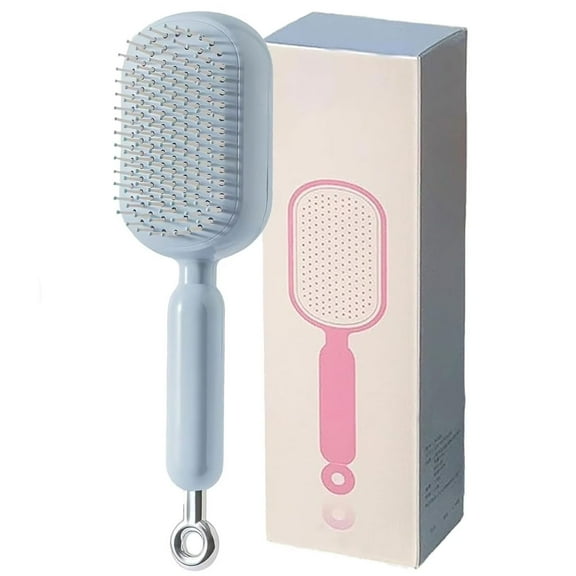 Retractable Cushion Massage Comb, Anti-Static Hair Brush with One-Pull Self-Cleaning & Telescopic Function for All Hair Types