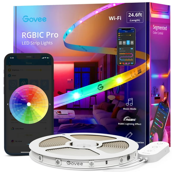 Govee 24.6ft Wi-Fi RGBIC Led Strip Light for Bedroom, Living Room, Kitchen Decoration, 16 Million Light Color, Warm White and Cool White 24W with Silicone Coating