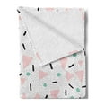 thumbnail image 2 of Retro Soft Flannel Fleece Throw Blanket, Large Triangles and Circles Polka Dots Lines Fun Pattern Print, Cozy Plush for Indoor and Outdoor Use, 50" x 60", Pale Pink Teal Black, by Ambesonne, 2 of 5