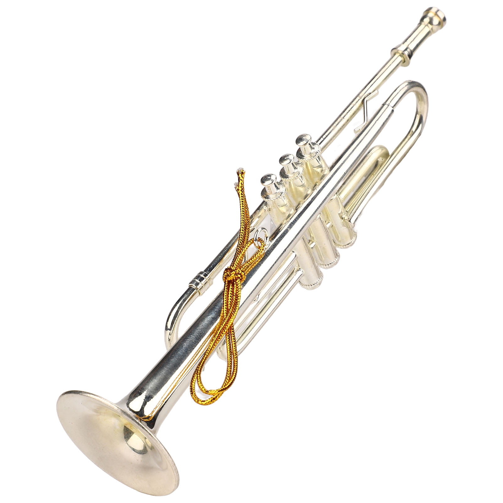 Miniature Trompette En Laiton Plaqué Or - Modèle Décoratif 13 Cm Avec Support Et Boîte En Bois, Idée Cadeau Musical