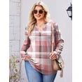 thumbnail image 3 of Zeagoo Womens Plus Size Long Sleeve Tops V Neck Plaid Roll Up Shirts Basic Casual Work Blouses, 3 of 6
