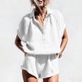 thumbnail image 3 of Bloomae Two Piece Shorts Set for Women Lightweight Casual Summer Short Sleeve Half Button V Neck Henley Shirts and Short Pants with Pockets Loose Comfy Lounge Outfit Sets White XXL, 3 of 7