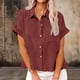 thumbnail image 5 of Craaazy Ladies Oversized Short Sleeve Tunic Tops, Lightweight Casual Shirt, Collared Pocket Blouse with Ruffle Hem for Everyday Outfits Gifts, 5 of 7