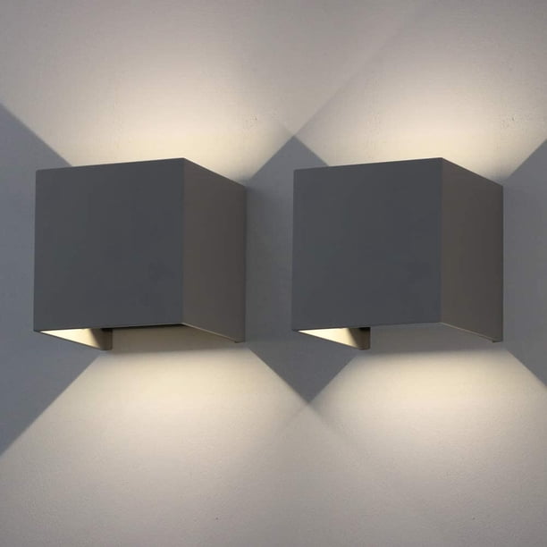 Apliques de pared LED de 6 W, 2 unidades, para interior y exterior, iluminación regulable, aluminio, blanco natural, IP65, apliques de pared modernos, gris oscuro