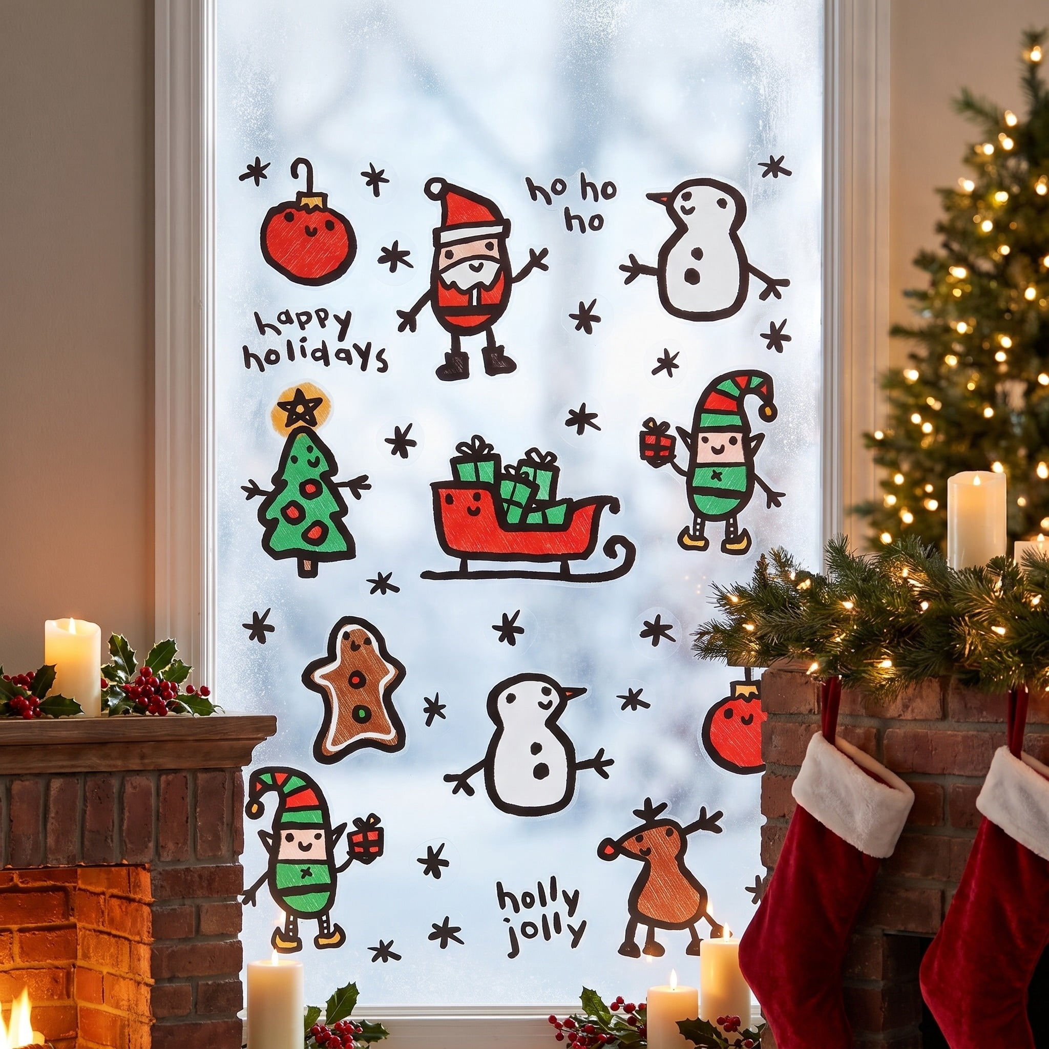 Stick Figure Christmas Window Clings, Multicolor, 10.8" x 16.8", by Holiday Time