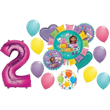 Anagram Gabby's Dollhouse 2nd Birthday Party Supplies and Cats Balloon Bouquet Decorations