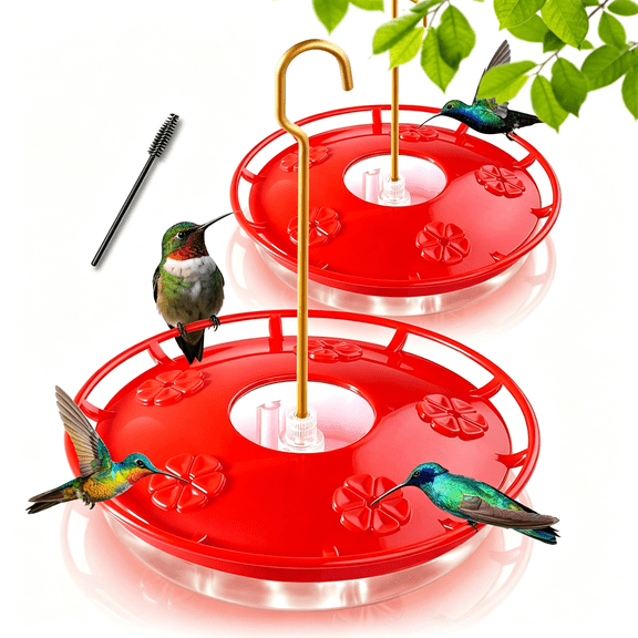 NORIZF Hummingbird Feeders for Outdoors, 2Pcs 16 Oz Leak-Proof Dish-Style Humming Bird Feeder with Built-In Ant Moat, 5 Bee Proof Feeding Ports, Easy Clean, Bpa Free Plastic, Hanging Garden Decor
