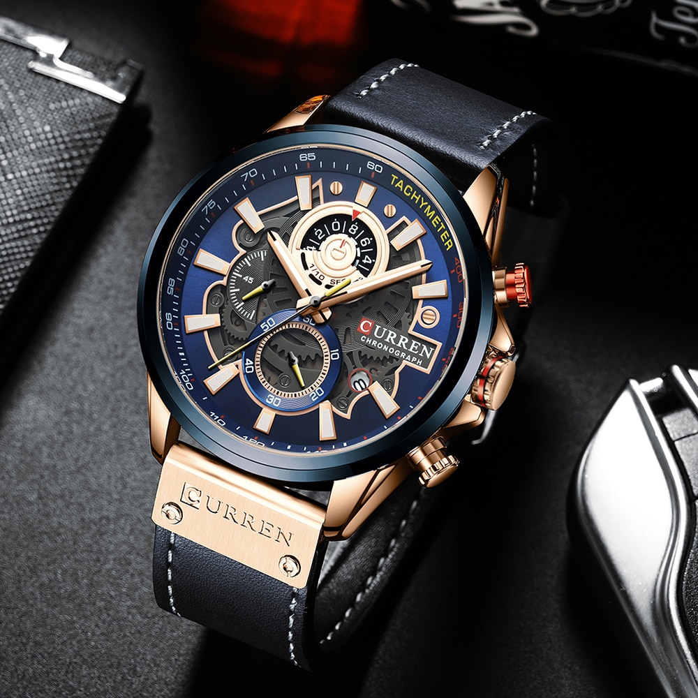 Curren Watch For Men Top Brand Watches Leather Strap Wristwatch Fashion Chronograph Sport Quartz Clock Male Gift - Quartz Wristwatches