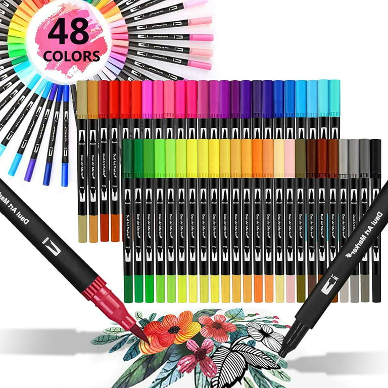 OBOSOE Dual Tip Brush Markers Brush Pens Colouring Pens Fineliners Pens Art  Marker for Drawing, Sketching, Painting, Calligraphy, Comic (48 colours) 