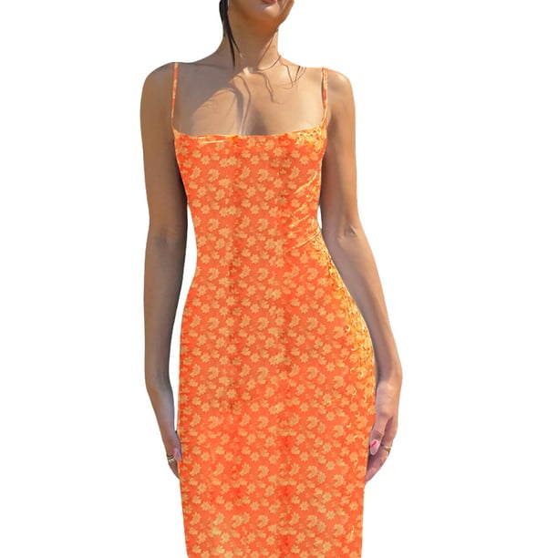 JYYYBF Women Cutout Backless Maxi Dress Sleeveless Cocktail Dresses Bodycon  Spaghetti Strap Dress Party Orange S - Walmart.com