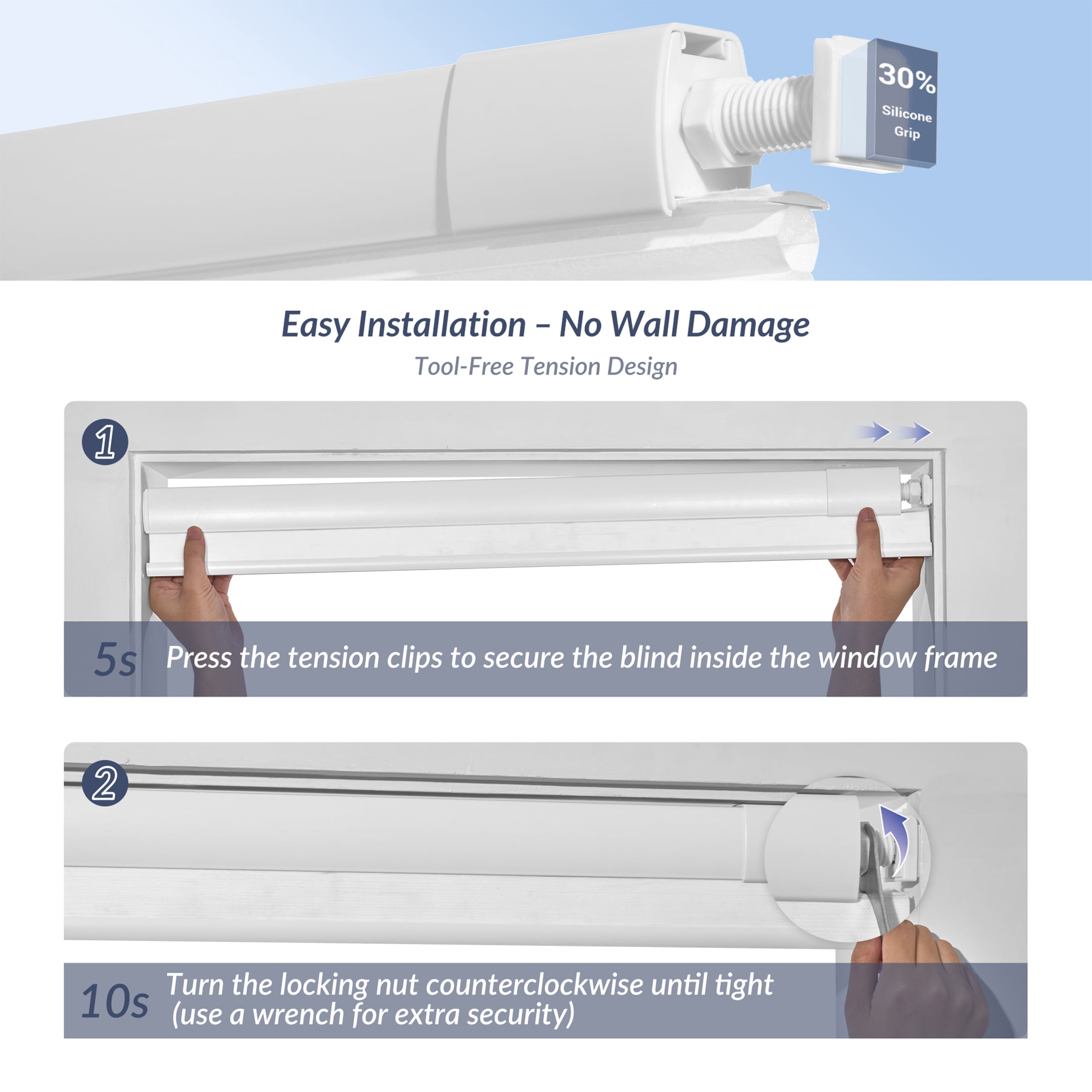 ZimJAHO No Drill No Tools Cellular ShadesBlackout Color-Matched Honeycomb Blinds Easy to Install Cordless Cellular Blinds for Windows, Light Filtering-White, 61"W x 48"H