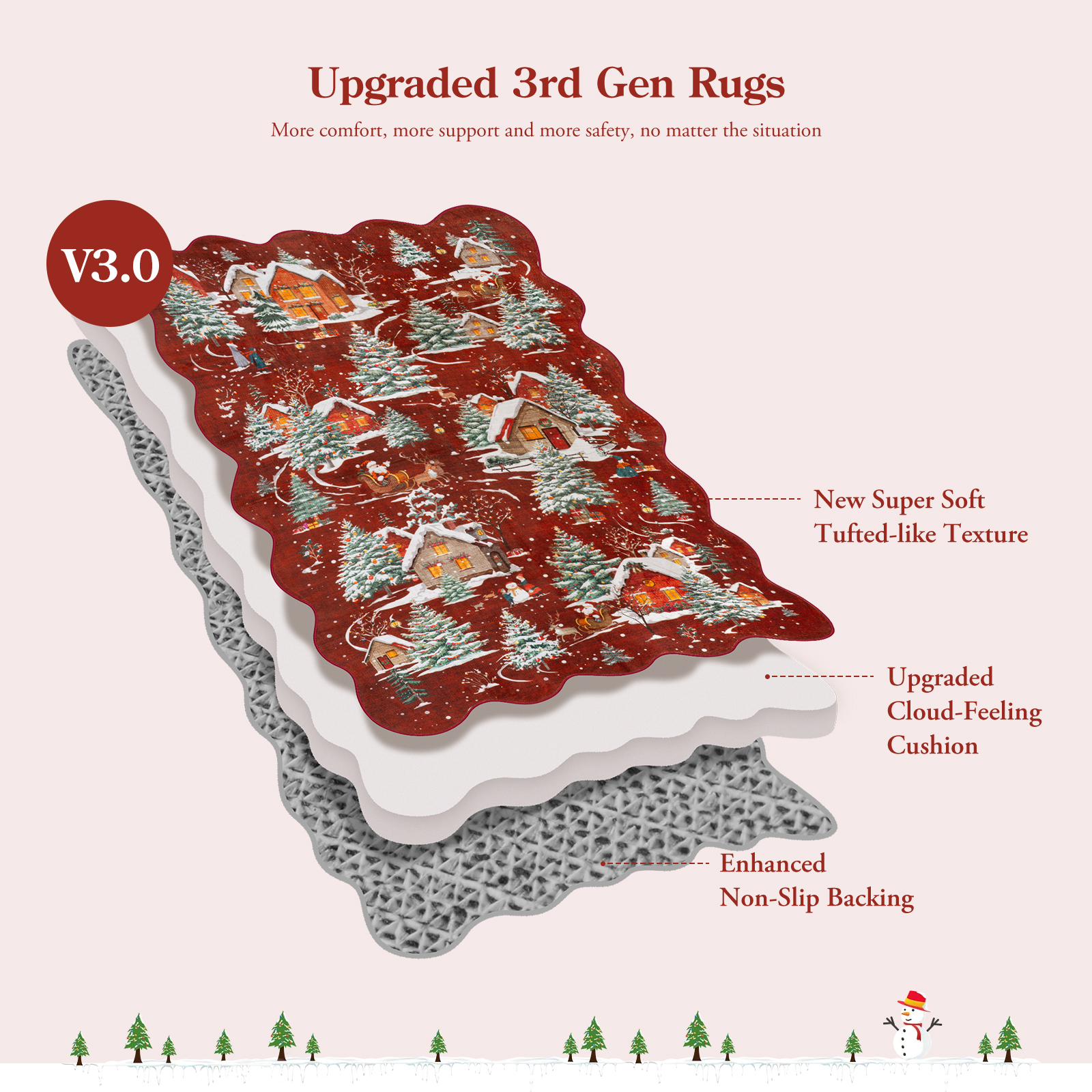 Wonnitar Christmas Runner Rug for Hallway, 2x8 Red Kitchen Rug Washable Non Slip, Soft Ultra-Thin Christmas Tree Santa Claus Holiday Decor Runner Carpet for Entrance Bedside