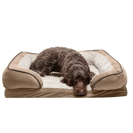 UPC: 0842229119923 | FurHaven Pet Products Velvet Waves Perfect Comfort Cooling Gel Memory Foam Sofa-Style Pet Bed for Dogs & Cats – Brownstone Large