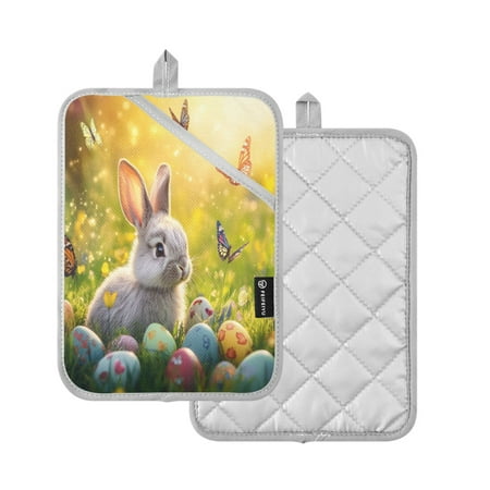 

2-Pack Pot Holders Heat Resistant Kitchen Oven Mitts 7x9.8in for Oven Microwave & BBQ Easter Bunny and Butterflies