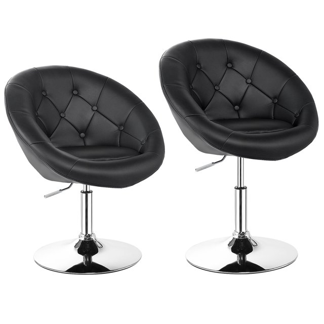 Patiojoy Set of 2 Modern Swivel Bar Stools Height Adjustable Round Tufted Back Accent Chair Black