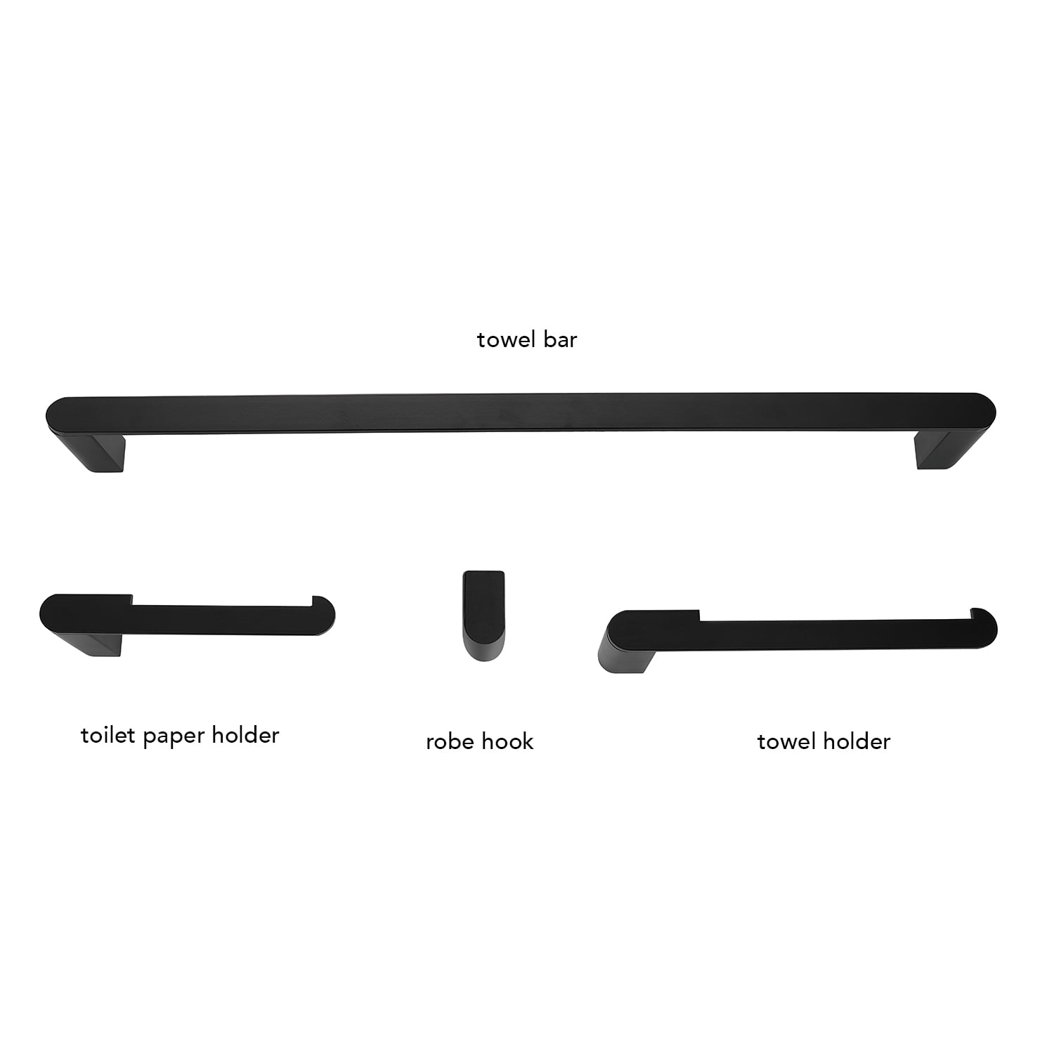 Globe Electric 4-Piece Matte Black Bathroom Hardware Kit, Towel Bar, Toilet Paper Holder, Towel Ring, Robe Hook (1-Pack)