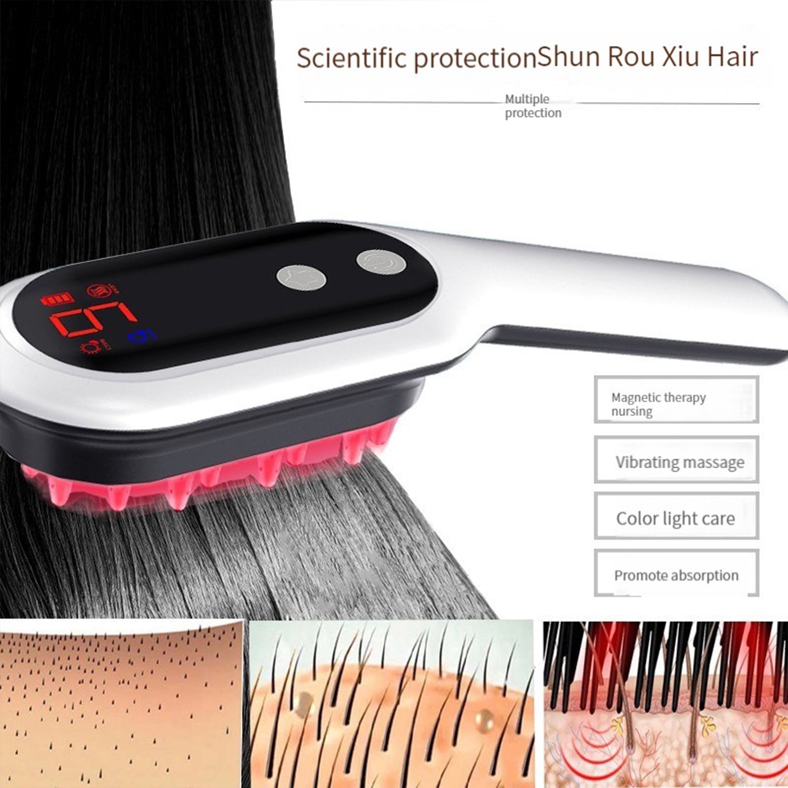 Laser Scalp Massager Comb, Anti Hair Loss Head Care 3-IN-1 Massage Comb Brush, Red Blue Light Phototherapy Vibration Hair Regrowth Brush for Hair Growth & Anti Hair Loss