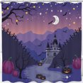 thumbnail image 1 of Whimsical Halloween Shower Curtain - Gray Castle -Lanterns Design, 1 of 5