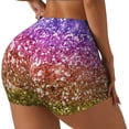 thumbnail image 1 of Balery Glitter Rainbow Pantalones cortos de entrenamiento estampados para mujer, sin costuras, ajustados, para gimnasio, yoga, correr, deportes, ejercicio activo, fitness.-Medium, 1 of 8