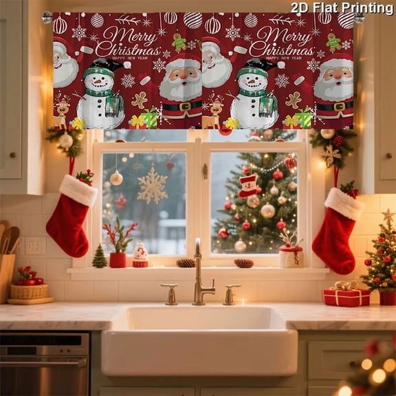 Dalxymotic Christmas Snowman Window Valance, Red Holiday Tree Short Curtain, Kitchen Living Room Decor Accent, Christmas Decorations Indoor Outdoor for Home, Wall, Door, Pantry