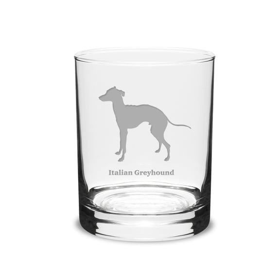 Italian Greyhound Deep Etched 14 oz Classic Double Old Fashion Glass