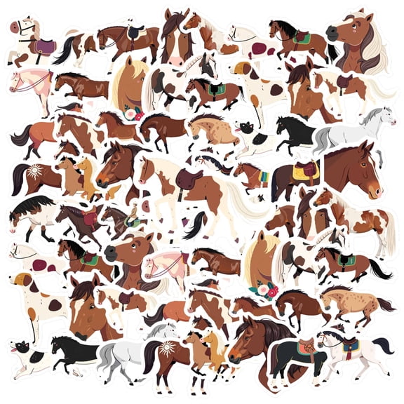 35pcs-50pcs Playful Horse Stickers Animal Cartoon Decals Funny Nature Stickers for Suitcases Fridge Laptops