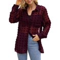 thumbnail image 4 of NeedBo Women's Long Sleeve V Neck Button Down Mesh Shirt See Through Sheer Blouse Tops, Wine Red XL, 4 of 7