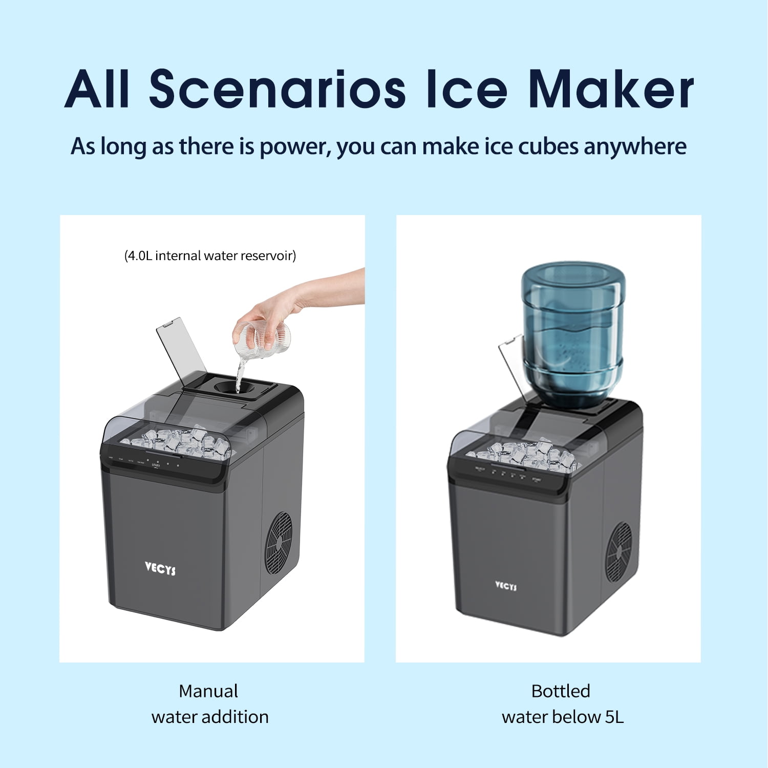 VECYS Countertop Cube Ice Maker, 34LBS Daily Production with Self-Clean