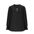 thumbnail image 3 of Lenpel Women's Oversized Blouses Casual V Neck Quarter Button Embroidered Ruffle Long Sleeve Shirts Loose Tunic Tops(Black,Small), 3 of 6