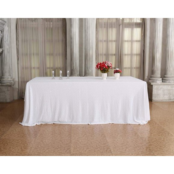 Squarepie Sequin Tablecloth 60 X 102 Inch White Sparkly Table Linen For Wedding Party