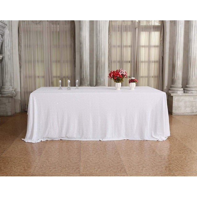 Squarepie Sequin Tablecloth 60 X 102 Inch White Sparkly Table Linen For Wedding Party