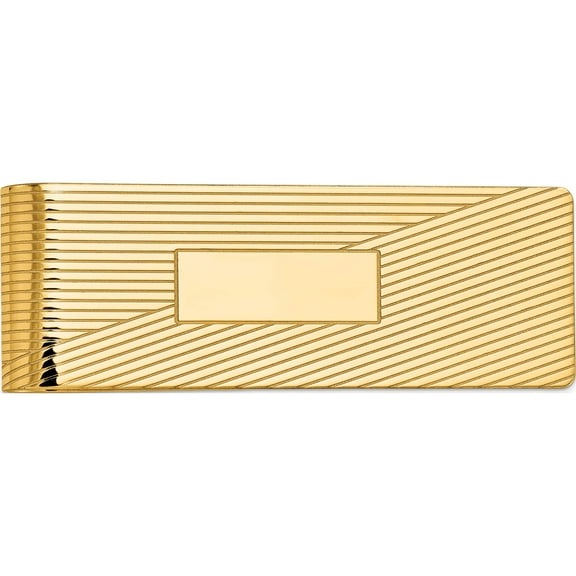 14K Yellow Gold Men's Grooved Polished Money Clip (54 X 20) Made In United States mc51