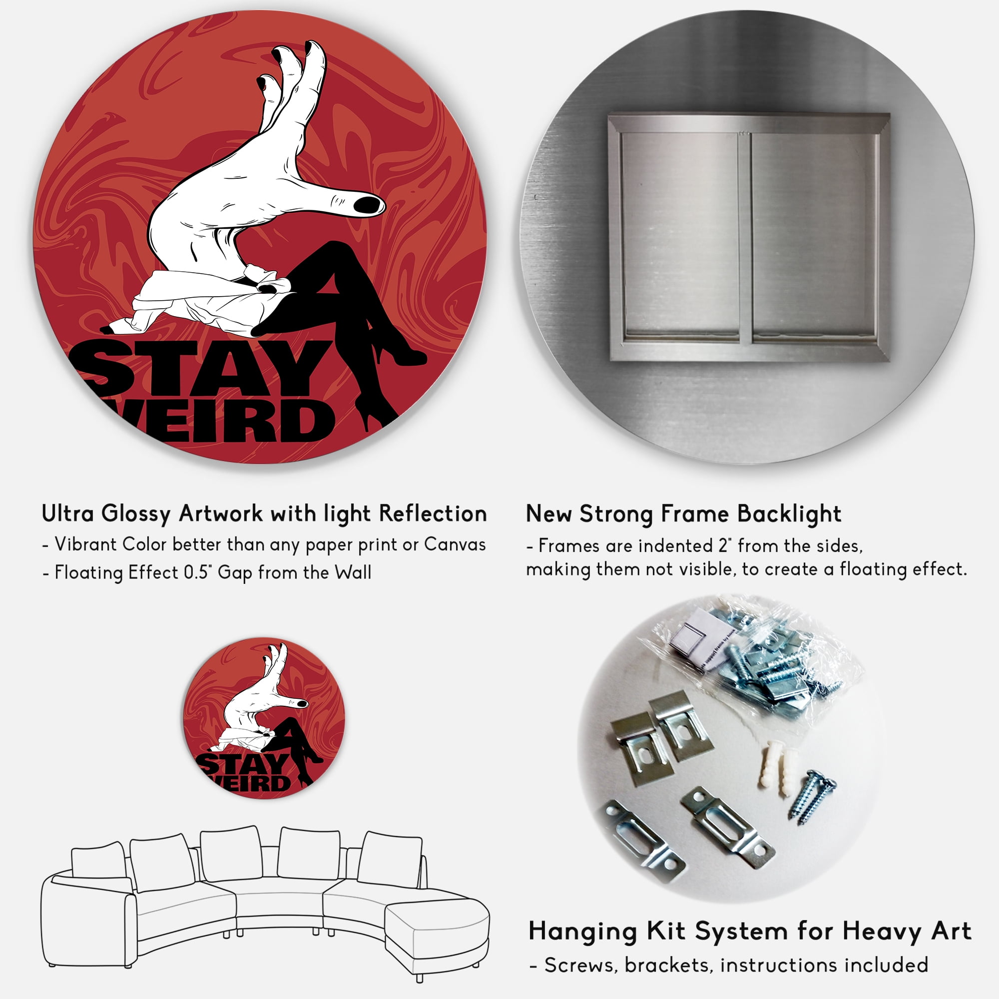 Designart 'Stay Weird Hand Sign' Vintage Circle Metal Wall Art 23x23 - Disc of 23