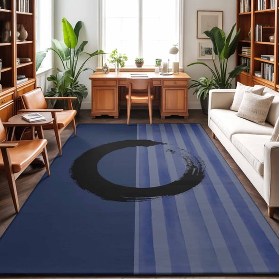 Large Area Rugs 6'x9', Navy Blue Striped Carpet Runner Indoor Outdoor Rugs Home Decor Aesthetic, Black Geometric Vintage Stripes Ombre Non Slip Mats Washable Accent Rug for Living Room Bedroom
