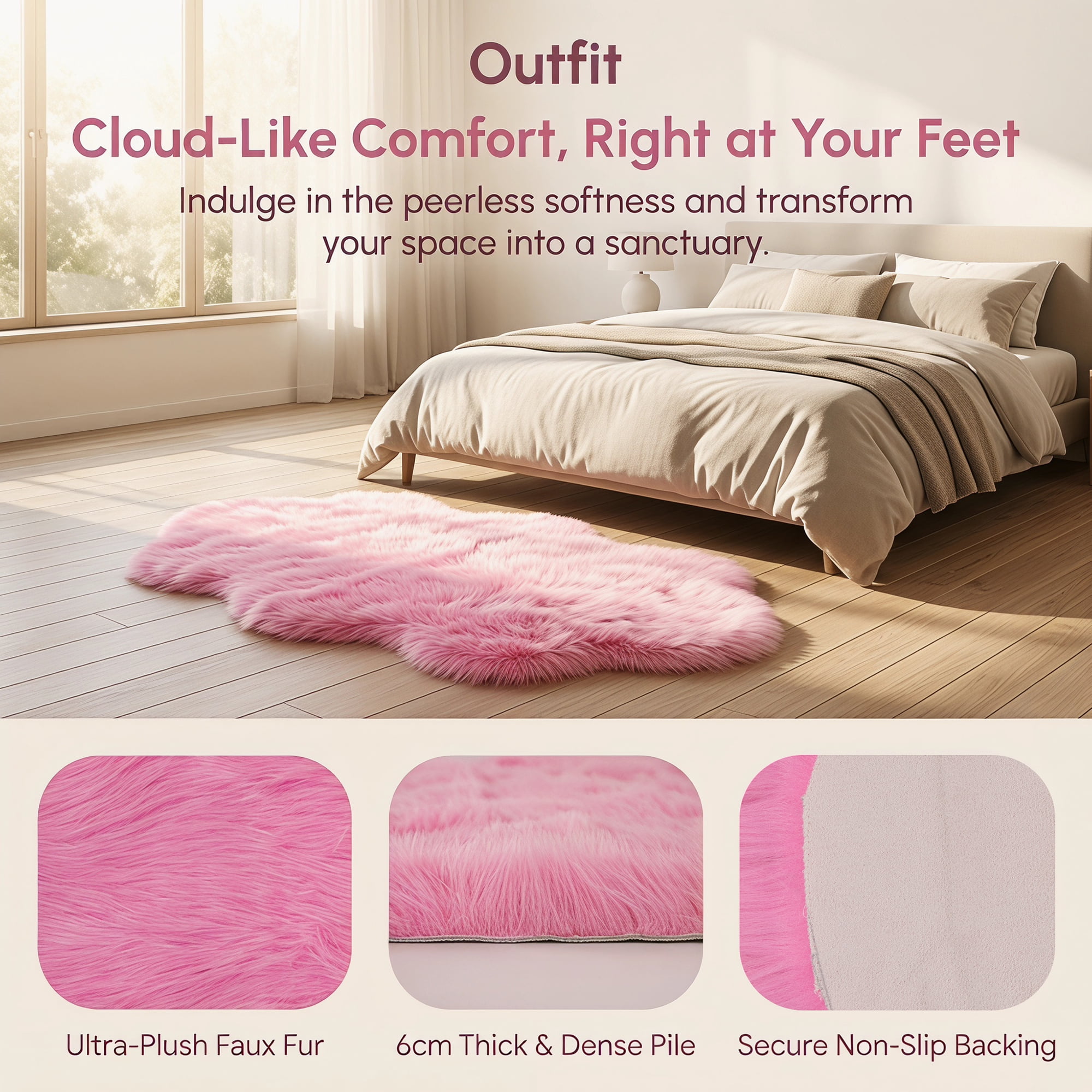 Unique Bargains Soft Shaggy Area Rug Washable Fluffy Bedroom Rug Non Slip 35" x 24" Red