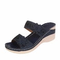 thumbnail image 2 of Willtoo Womens Dressy Summer Flat Sandals Arch Support Fashion Orthotic Comfy Slip On Vintage Flower Platform Strapless Wedge Navy US-8（EU-40）, 2 of 5