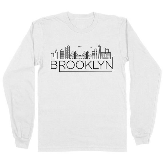Skyline Brooklyn New York Long Sleeve Shirt Unisex Large White