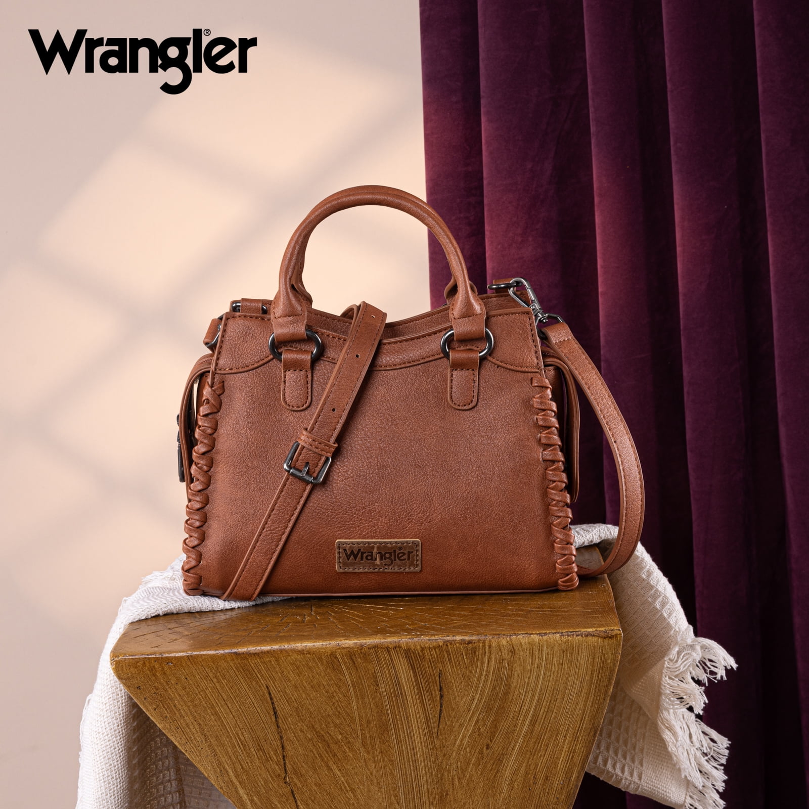 Wrangler Purses for Women Carry All Handbags Small Crossbody Purses with Zipper, Brown