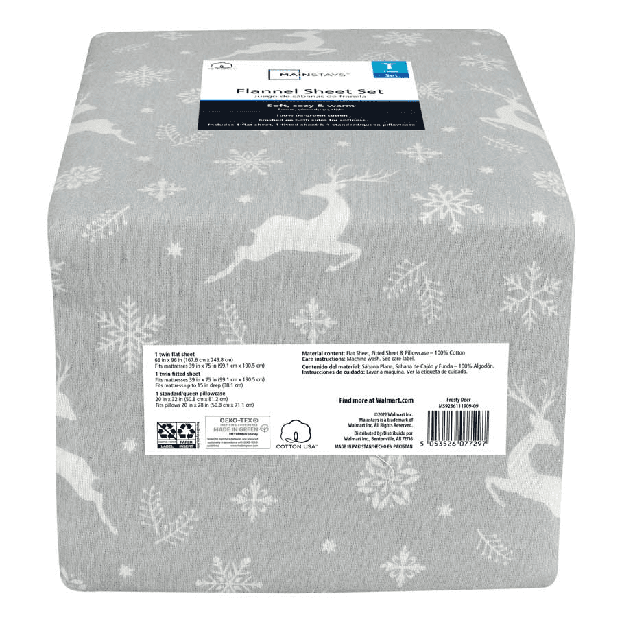 Mainstays Flannel Frosty Deer - Twin Sheet set