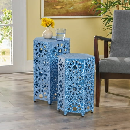 Christopher Knight Home Wanda 12 Inch 14 Inch 2 Piece Side Table Set By 18 25 H X 12 W X 12 D 22 H X 14 25 W X 14 25 D