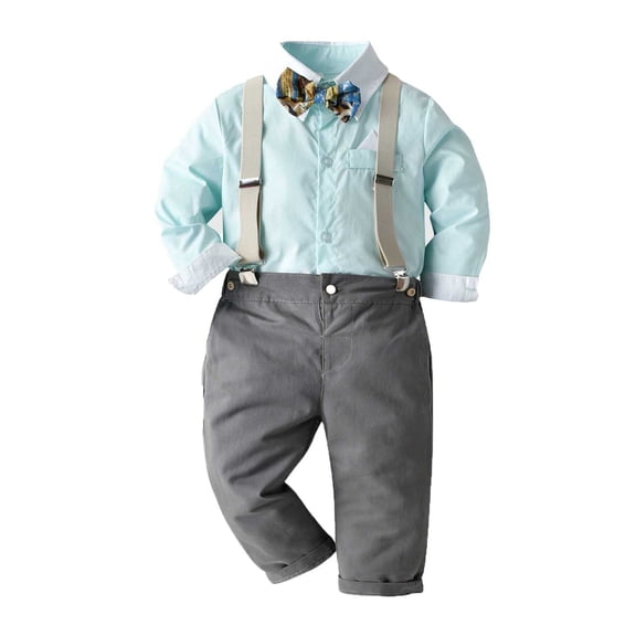 Toddler Baby Girl Sets 2 Piece Outfits Newborn Clothes Winter Boys Long Sleeve Suspender Trousers Bow Tie Set Boys Sling Gentleman Clothes Suit For Every Holiday Legging Set 2