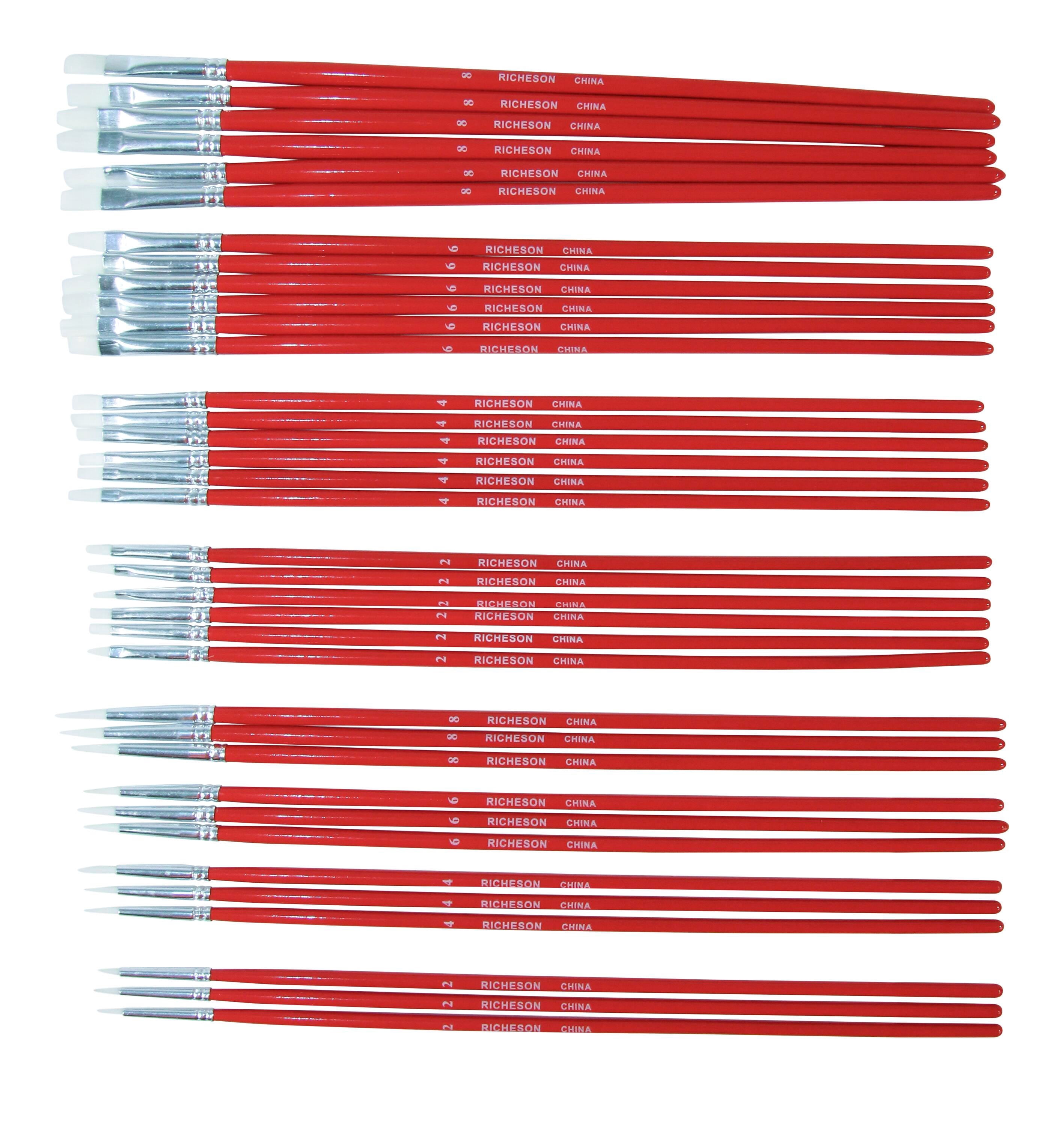 Jack Richeson White Synthetic Brush Classroom Pack, Assorted Brush Types, Long Handle, Assorted Sizes, Pack of 36